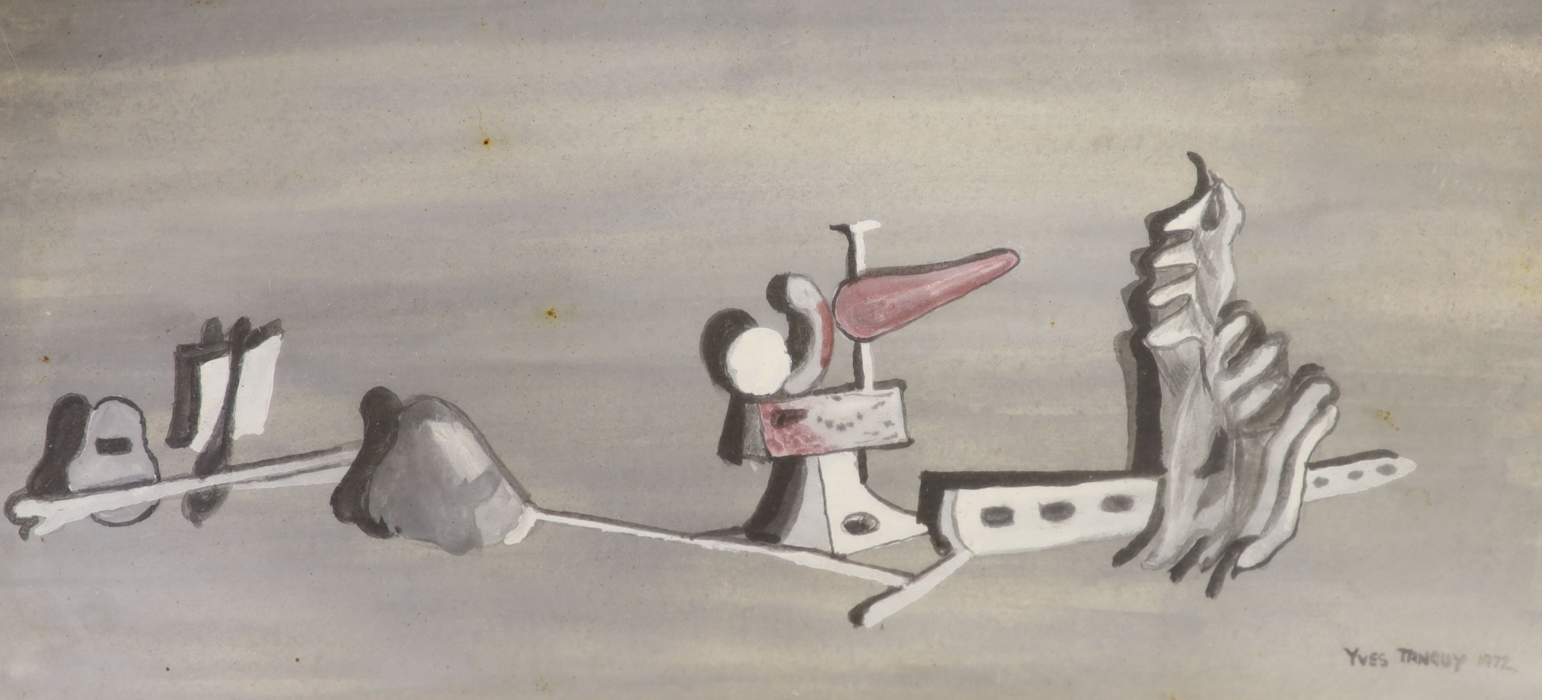 After Yves Tanguy (1900-1955), watercolour, Untitled, bears signature and dated 1972, 11.5 x 25.5cm